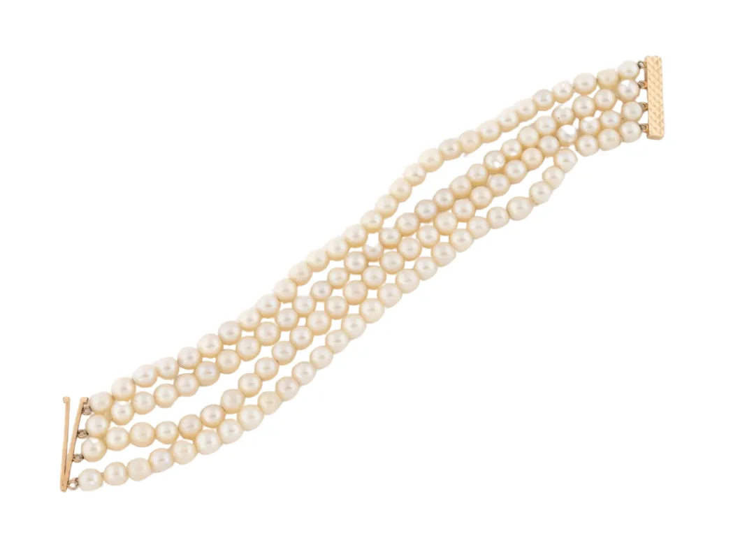 Bracelet perles de culture Akoya quatre rangs fermoir Or sold by 58 Facettes