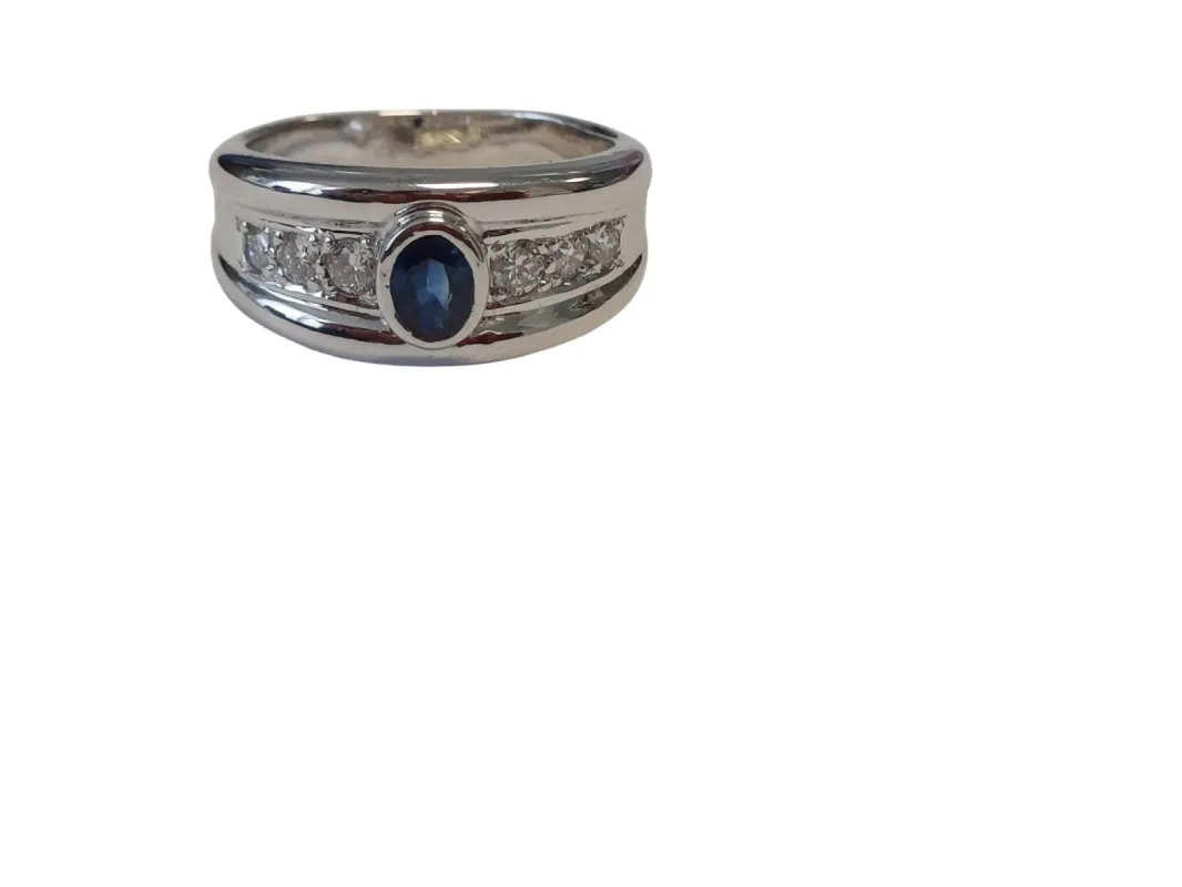 Bague en or blanc ornée d'un saphir de taille ovale sold by 58 Facettes