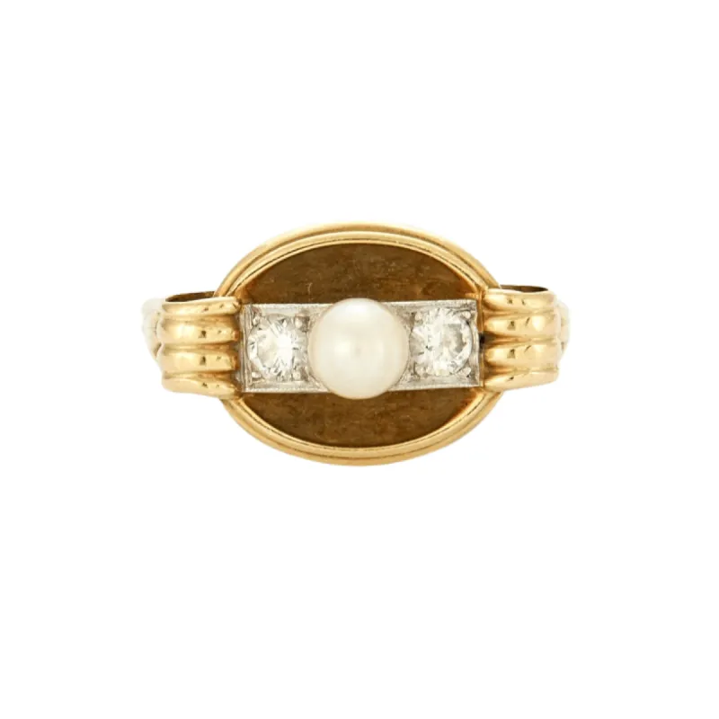 Bague Rétro Perle Diamants sold by 58 Facettes