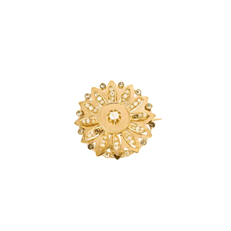 Broche ronde fleur sertie de diamants Napoléon III sold by 58 Facettes