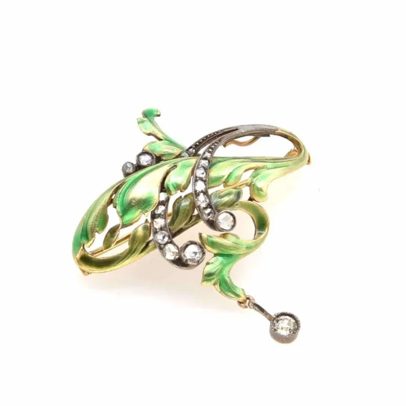 Broche Art Nouveau Or jaune Diamants Email sold by 58 Facettes