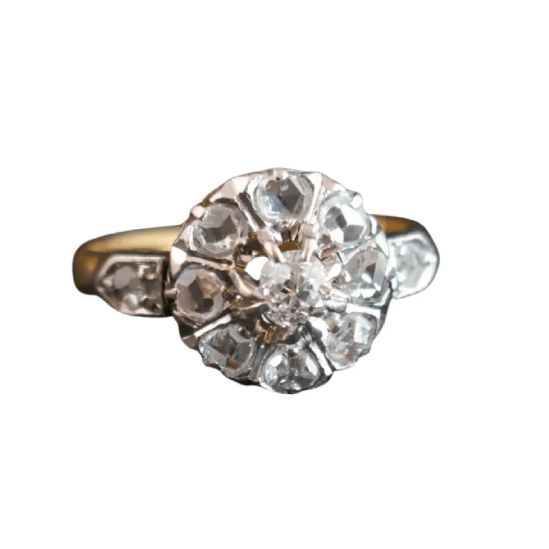 Bague marguerite ancienne en or jaune 18 ct et platine, diamants made by 58 Facettes