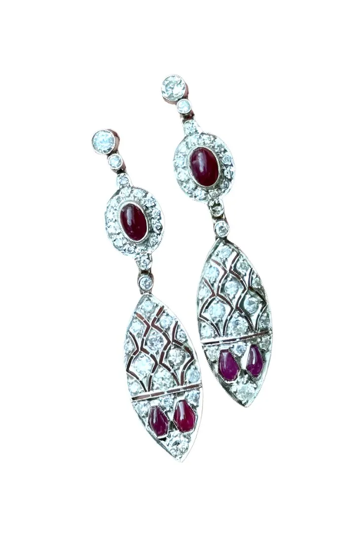 Boucles d'oreilles style Art Déco platine diamants et rubis sold by 58 Facettes