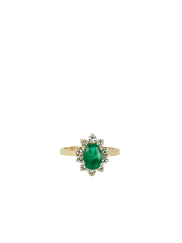 Bague Marguerite Or jaune Emeraude ovale Diamants sold by 58 Facettes