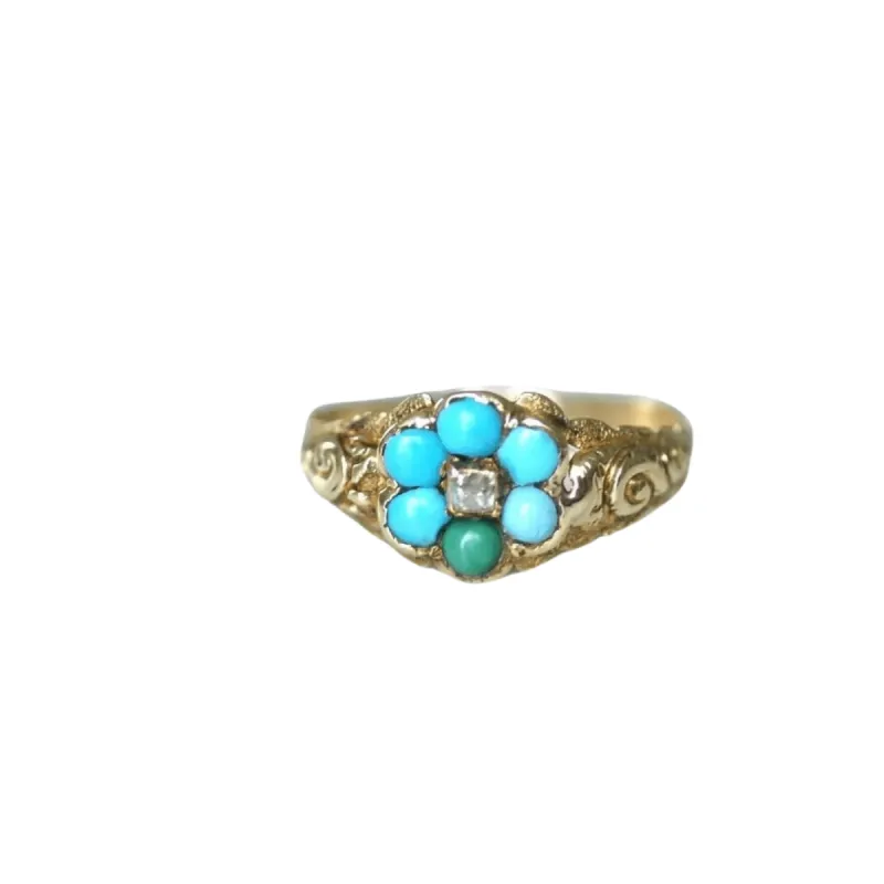 Bague fleur ancienne turquoises et diamant sold by 58 Facettes