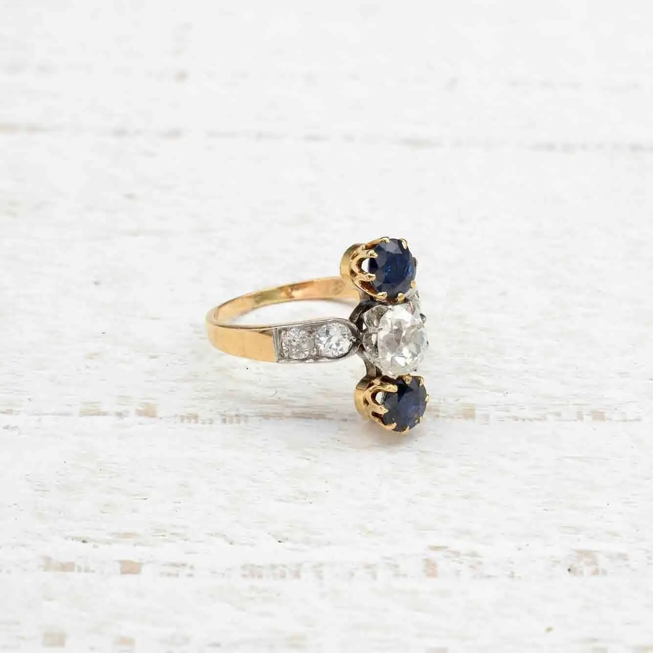 Bague 1900 Or jaune Platine Diamant Saphirs sold by 58 Facettes product image thumbnail 4