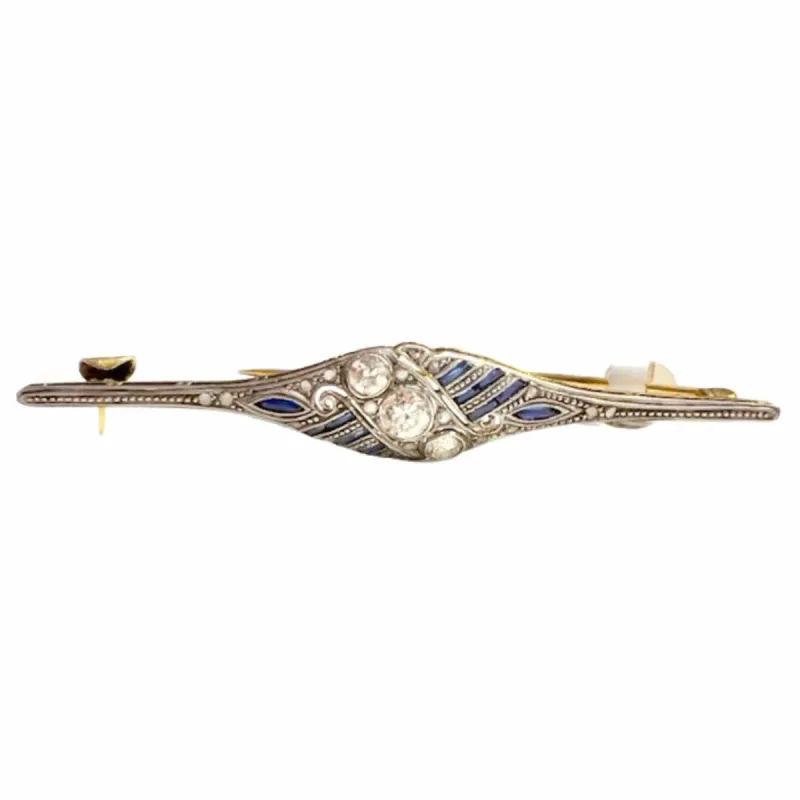 Broche Art déco de oro y platino con diamantes y zafiros sold by 58 Facettes