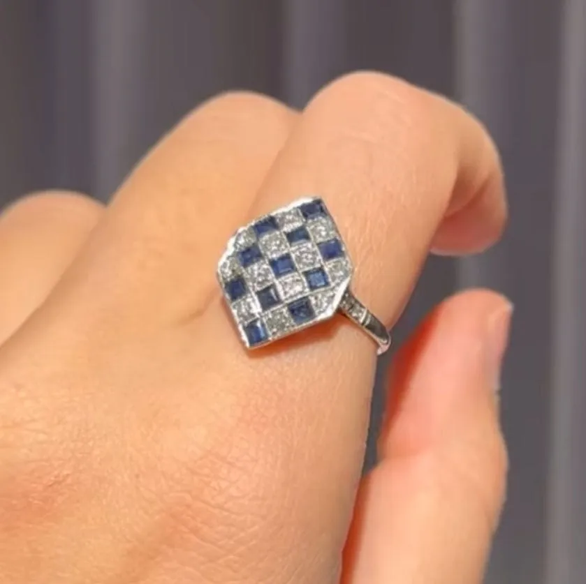 Bague style art déco platine diamants saphirs sold by 58 Facettes product image thumbnail 2