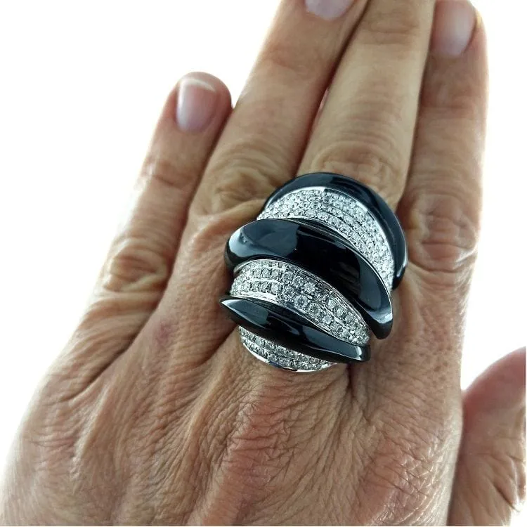 Bague en or blanc avec diamants et obsidienne sold by 58 Facettes product image thumbnail 3