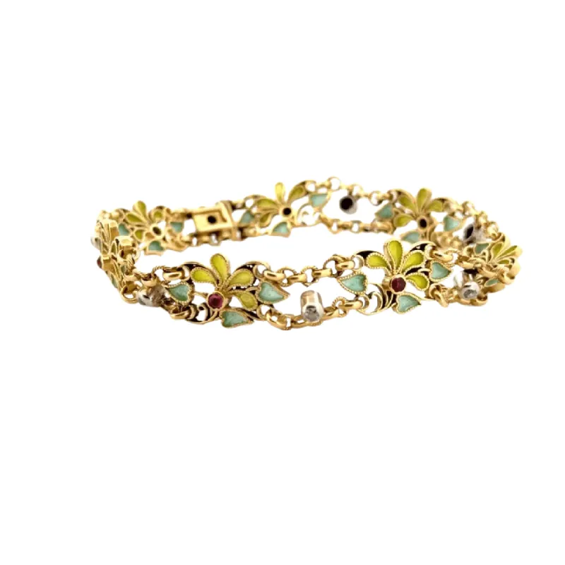 Bracelet Florale Or Jaune 18k Diamants & Rubis sold by 58 Facettes