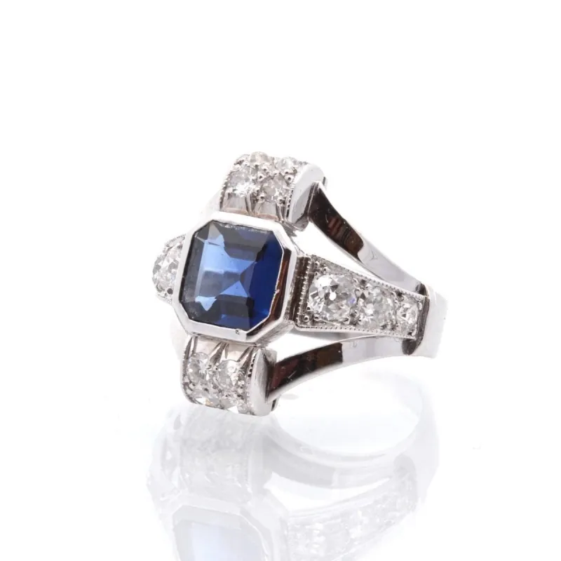 Bague Art Déco Platine Saphir Diamants sold by 58 Facettes