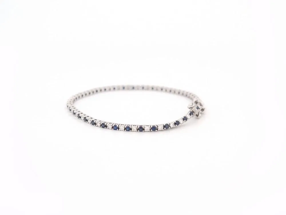 bracelet riviere de diamants et saphirs 2ct maille tennis en or blanc sold by 58 Facettes product image thumbnail 4