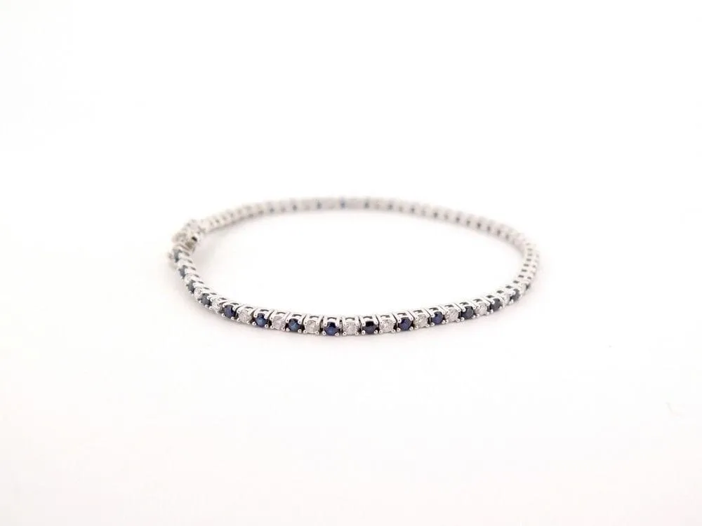 bracelet riviere de diamants et saphirs 2ct maille tennis en or blanc sold by 58 Facettes product image thumbnail 2