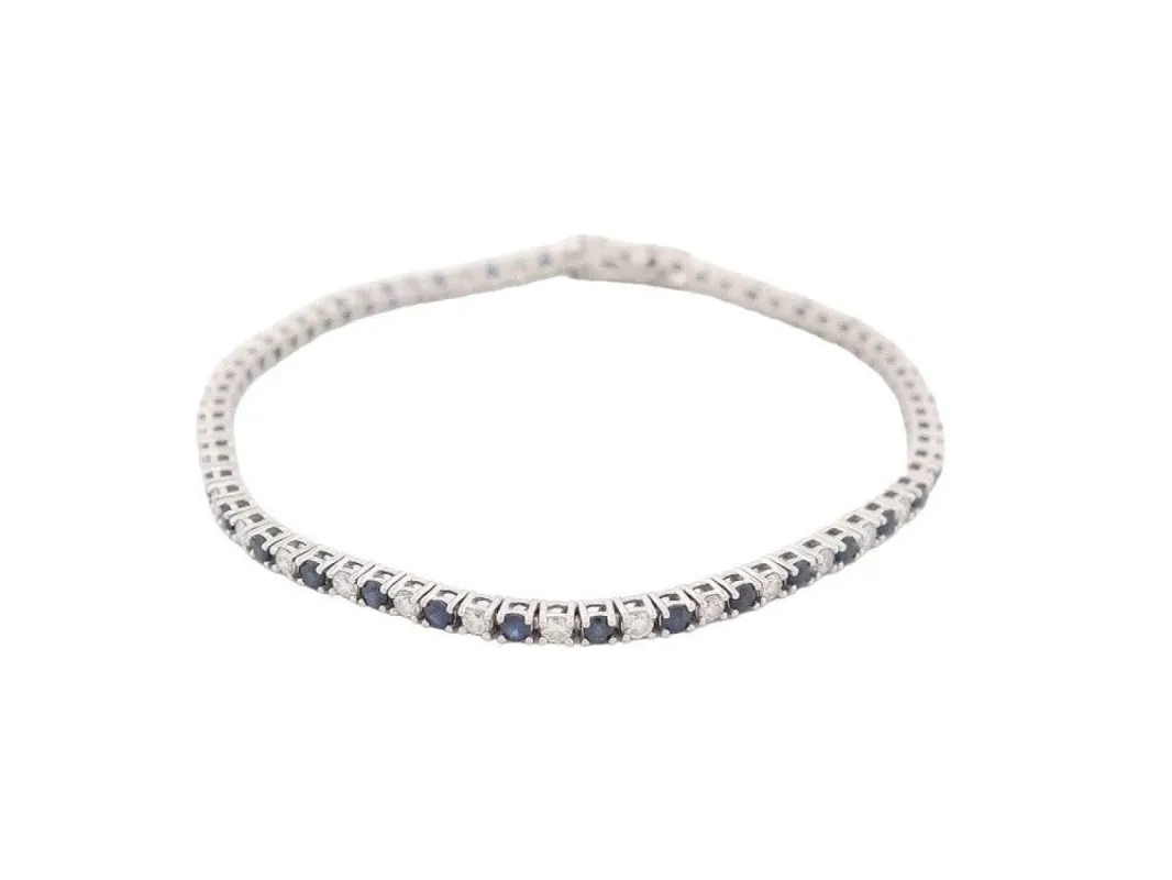 bracelet riviere de diamants et saphirs 2ct maille tennis en or blanc sold by 58 Facettes