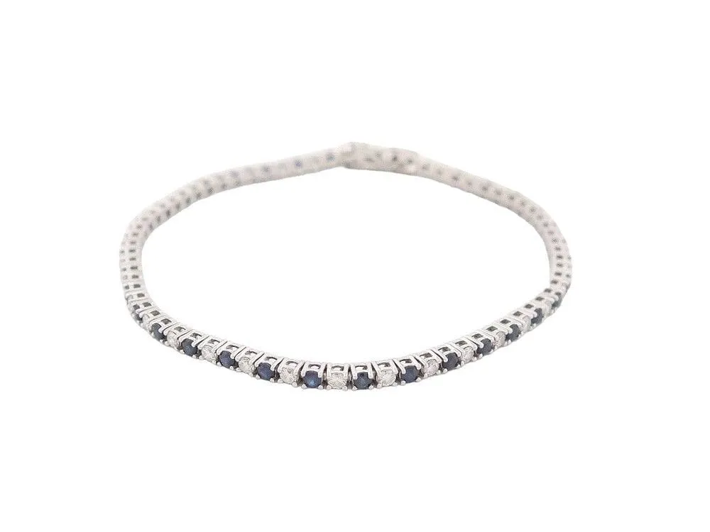 bracelet riviere de diamants et saphirs 2ct maille tennis en or blanc sold by 58 Facettes