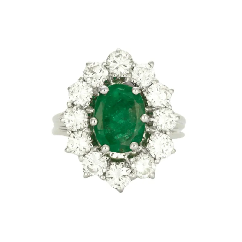 Bague en or gris ornée d'une émeraude et diamants sold by 58 Facettes