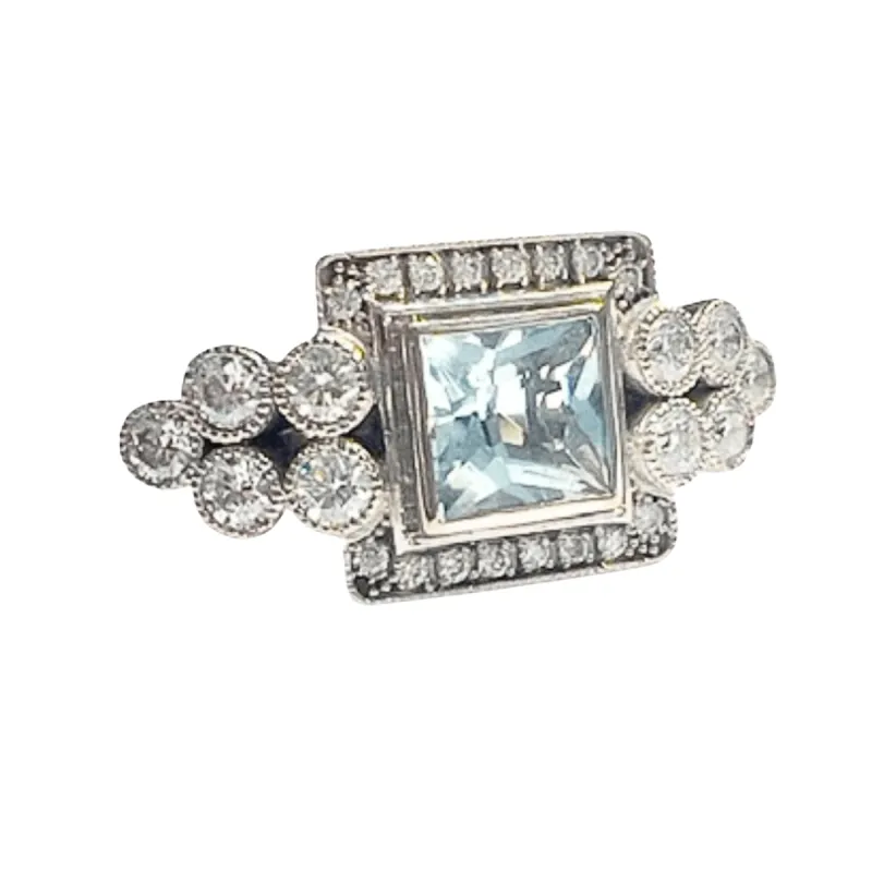 Bague de style Art Déco en or 18 kt avec diamants et aigue-marine sold by 58 Facettes