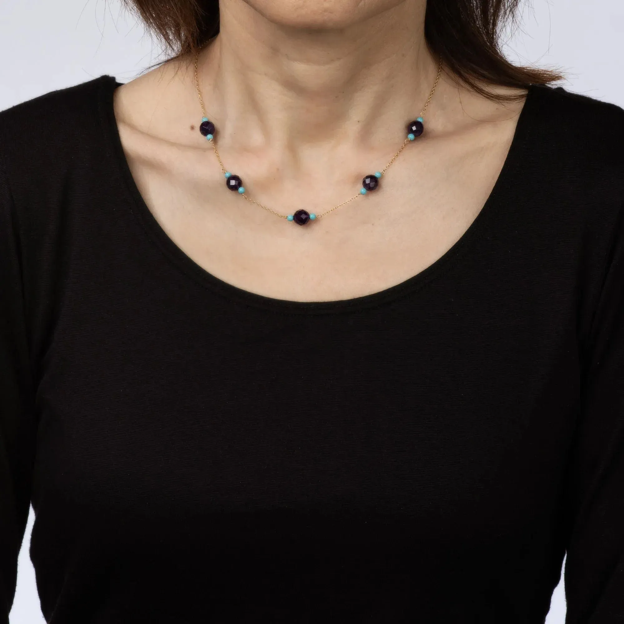 Collier Tour de Cou Améthyste Turquoise Or Jaune sold by 58 Facettes product image thumbnail 2