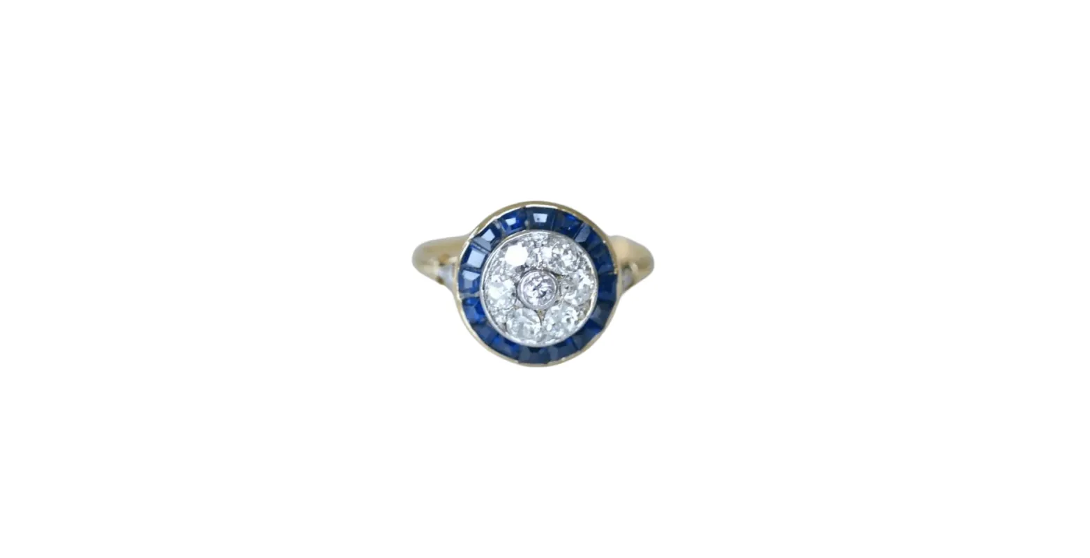 Bague cible Art Déco Or jaune Platine Diamants Saphirs sold by 58 Facettes