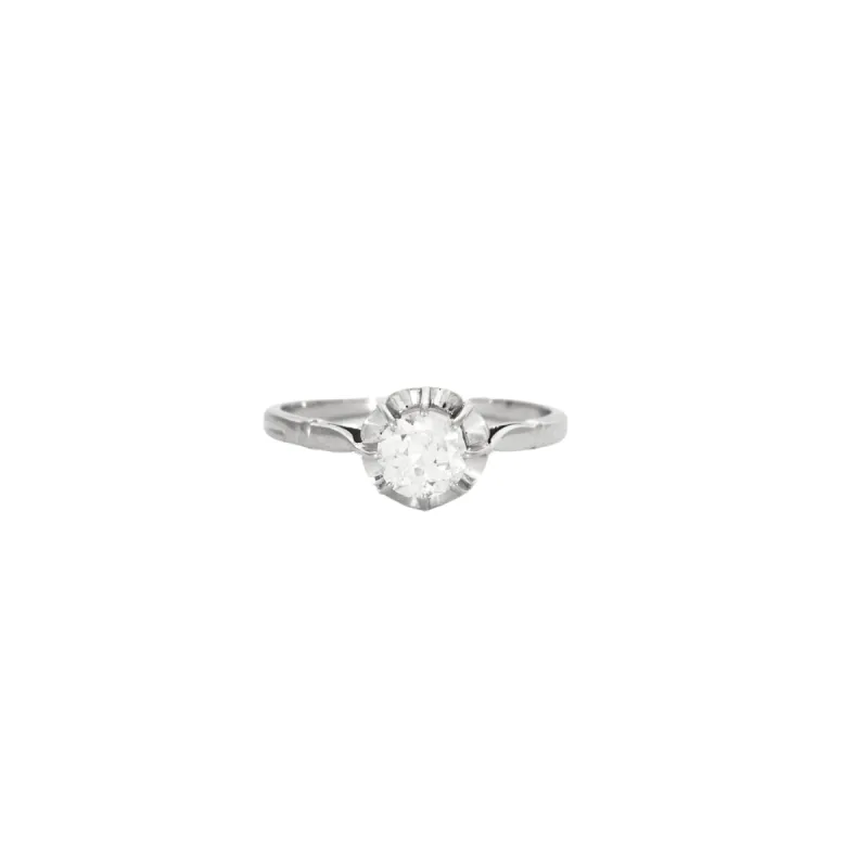 Bague solitaire en platine et or gris avec diamant sold by 58 Facettes