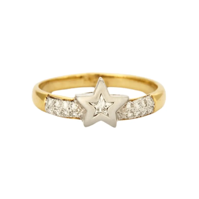 Bague Solitaire or jaune à motif étoile, diamants et or blanc sold by 58 Facettes