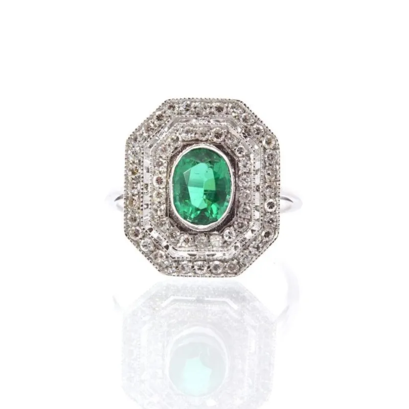 Bague Or blanc Emeraude Diamants sold by 58 Facettes