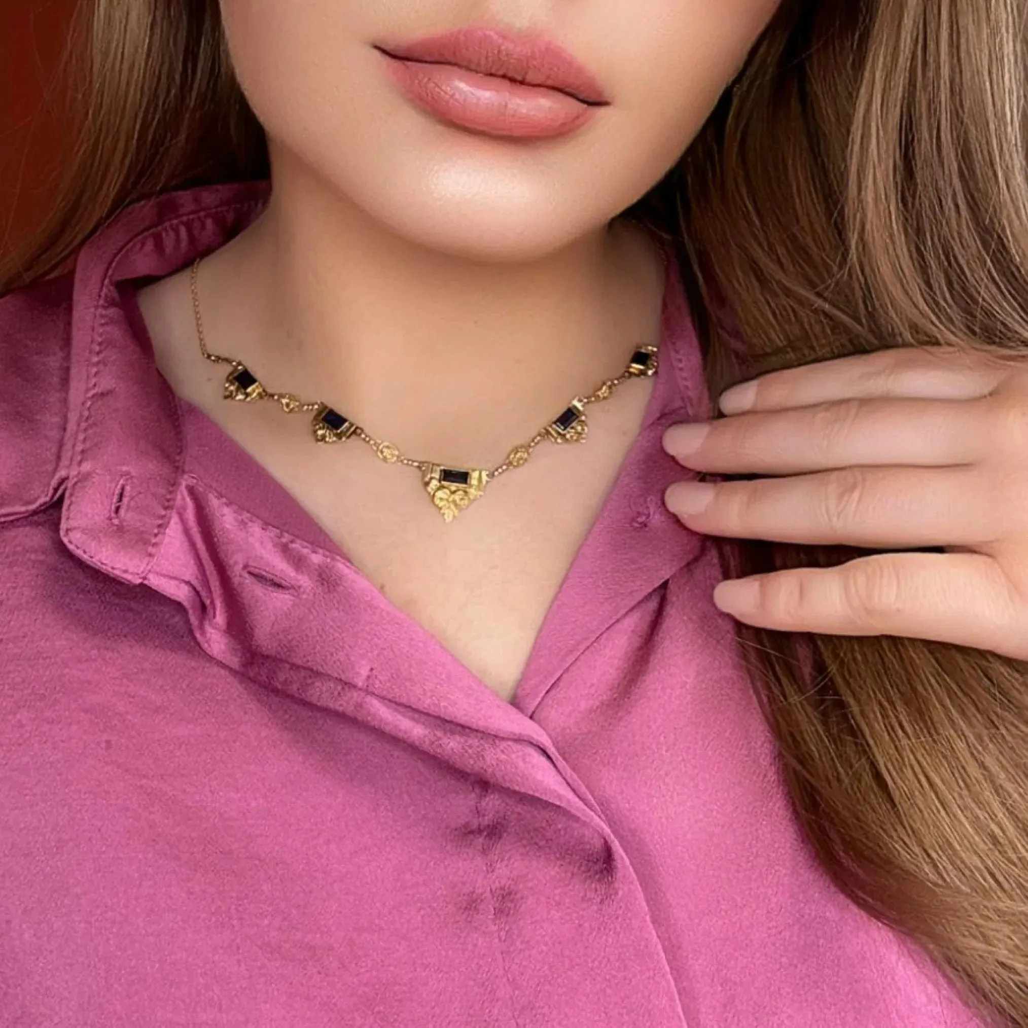 Collier Art-Déco Or Jaune & Saphirs sold by 58 Facettes product image thumbnail 2