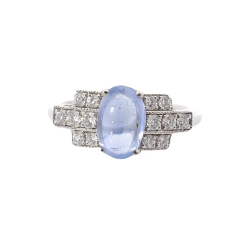 Bague Or blanc Saphir cabochon Diamants sold by 58 Facettes