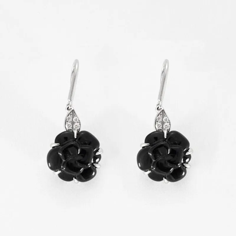 CHANEL - Camélia  - Boucles d'oreilles or et onyx made by 58 Facettes