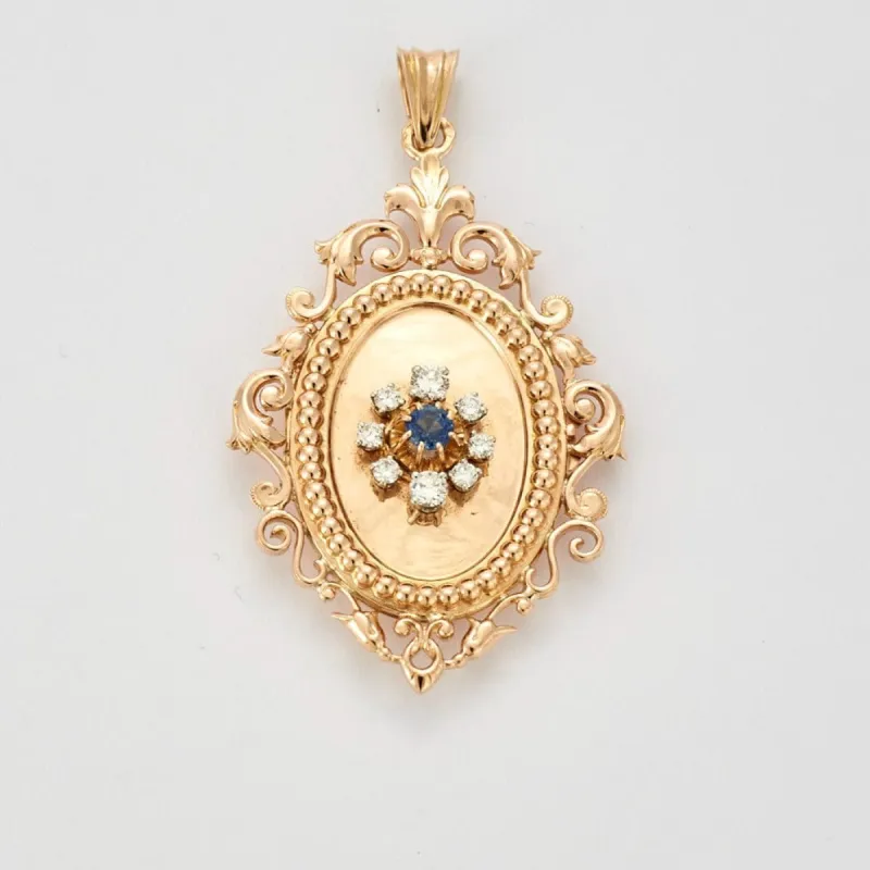 Pendentif porte souvenir ouvrant diamants et saphir sold by 58 Facettes