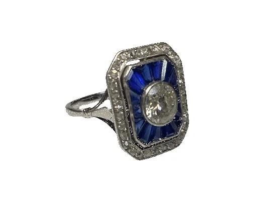 Bague Art déco en or jaune 18K, saphirs et diamants sold by 58 Facettes product image thumbnail 2