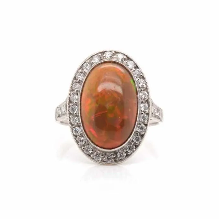 Bague Platine Opale de feu Diamants sold by 58 Facettes
