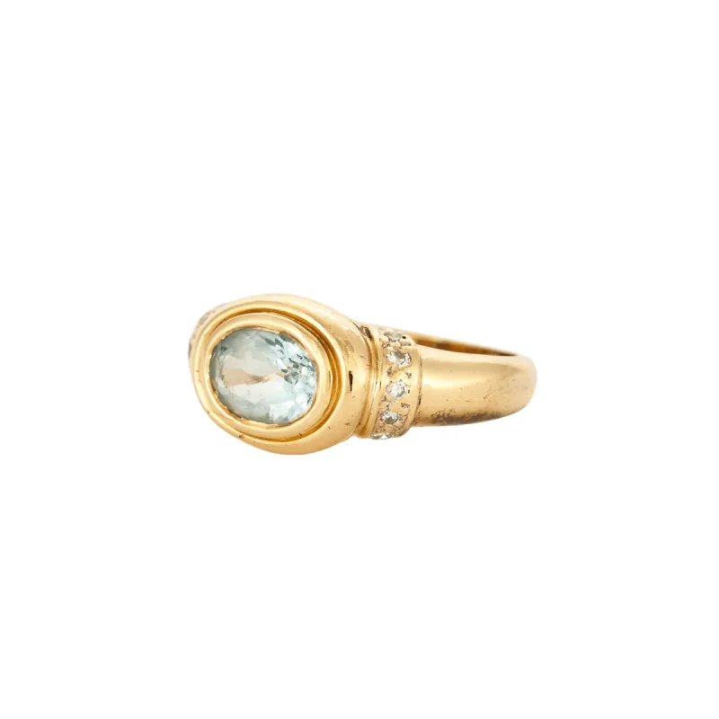 Bague jonc or jaune aigue marine et diamants made by 58 Facettes