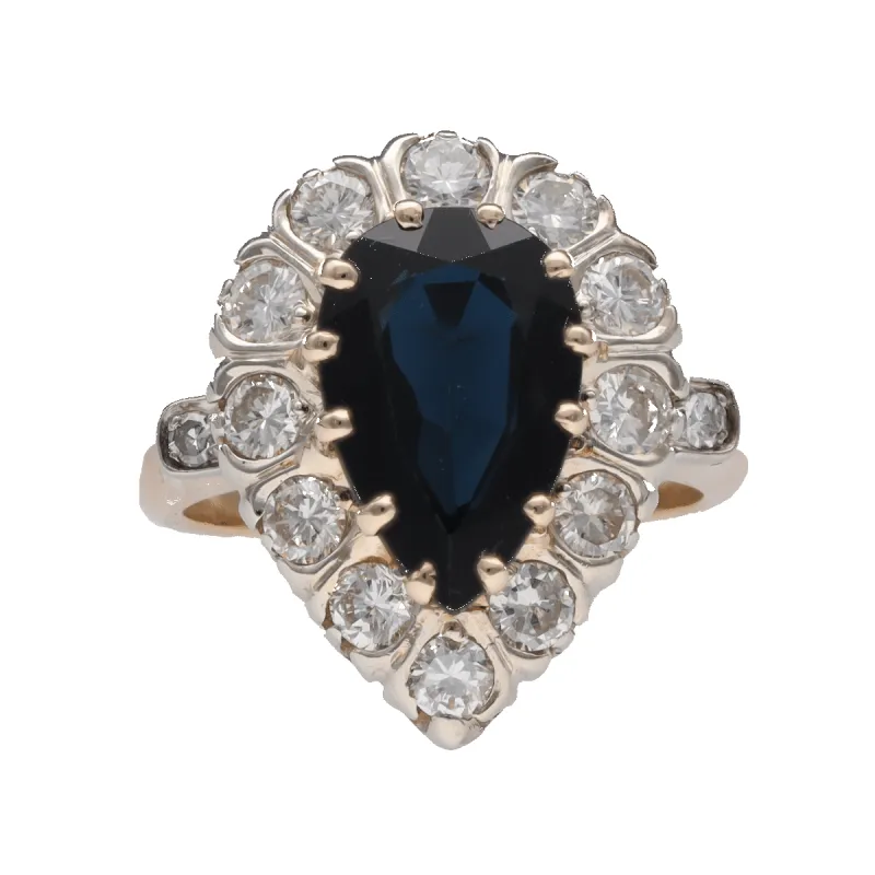 Bague en or 18k et platine avec saphir et diamants sold by 58 Facettes