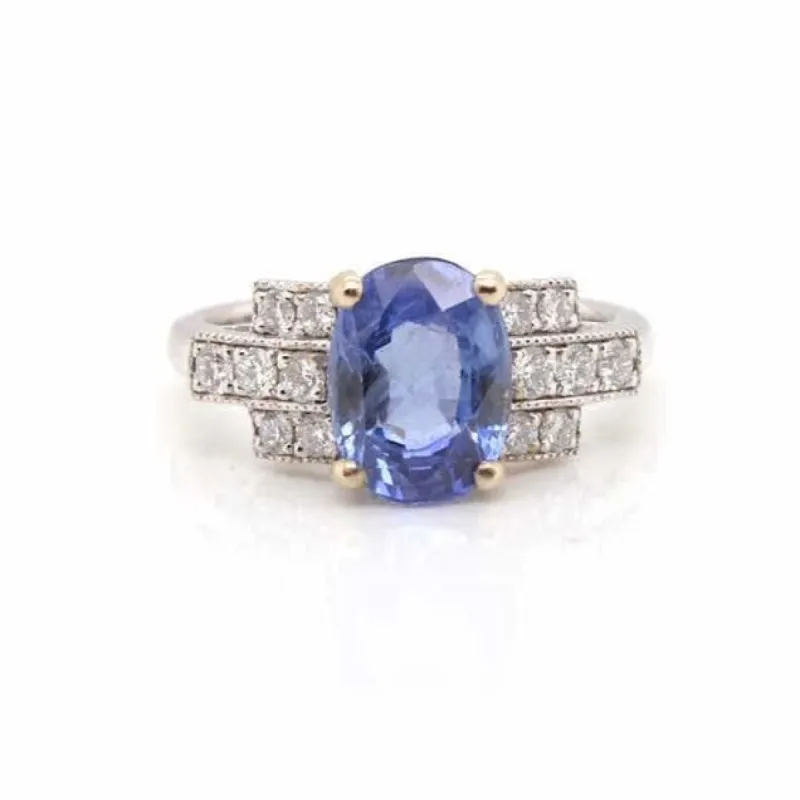 Bague saphir de Ceylan et diamants en or blanc 18k sold by 58 Facettes