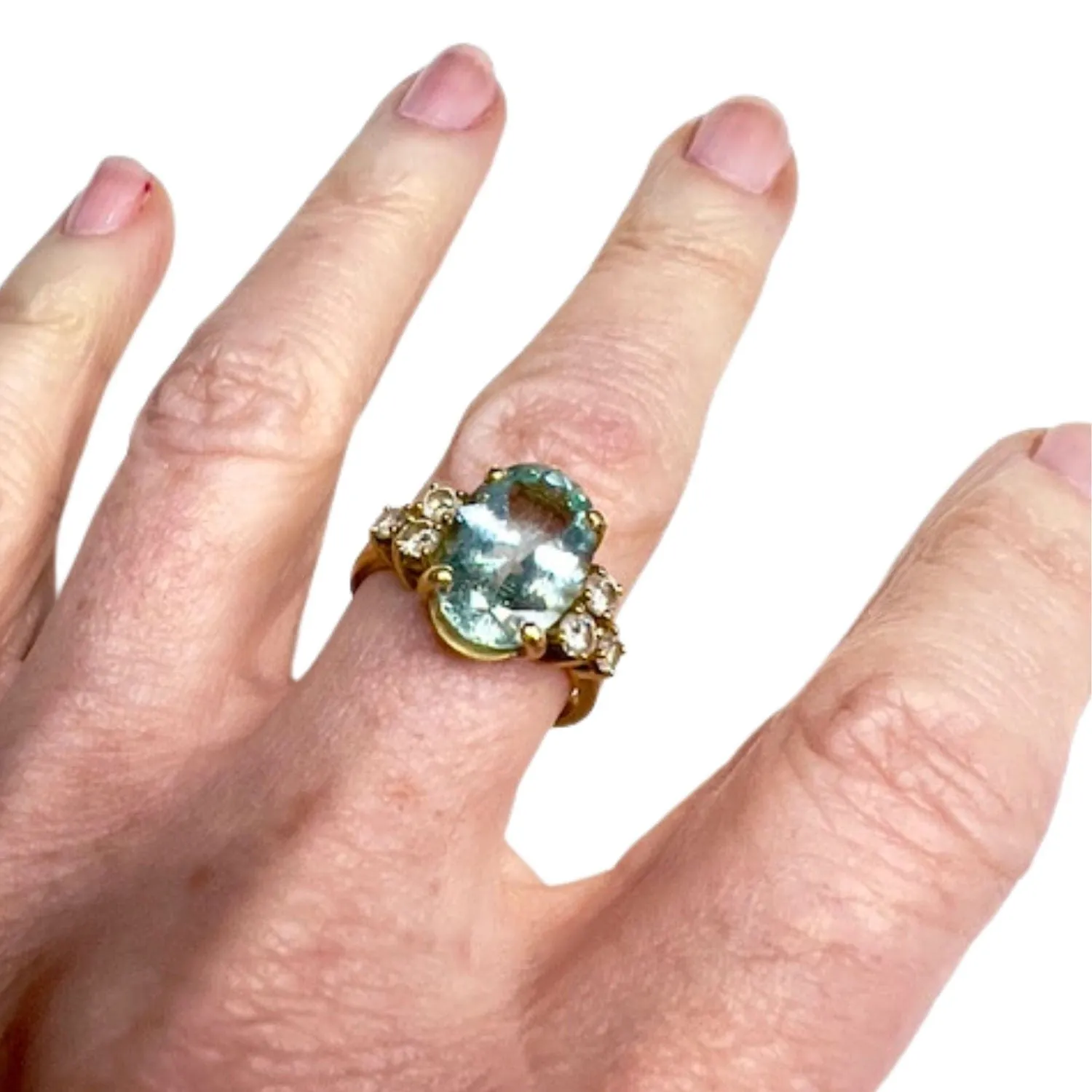 Bague style rétro des années 1940-1945 en or avec diamants et aigue-marine sold by 58 Facettes product image thumbnail 2