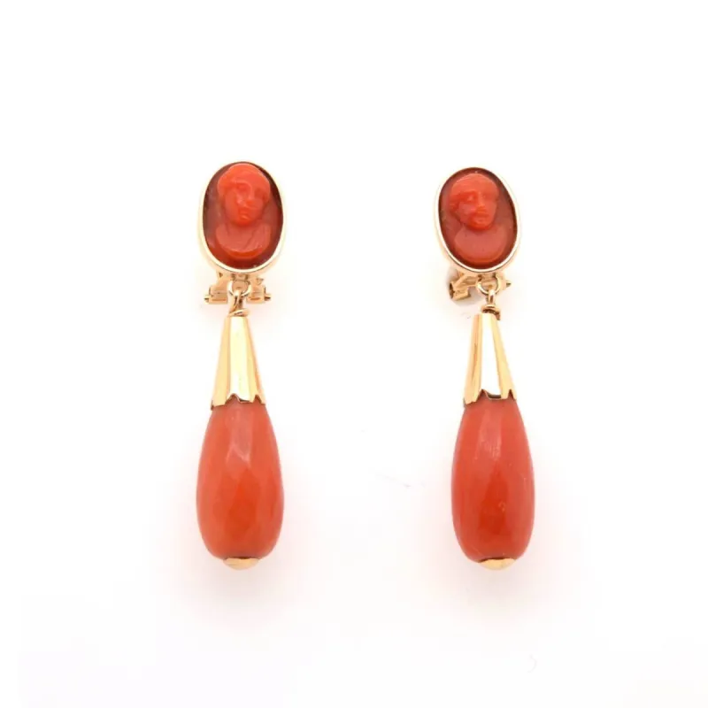 Boucles d'oreilles Or jaune Corail Camées sold by 58 Facettes