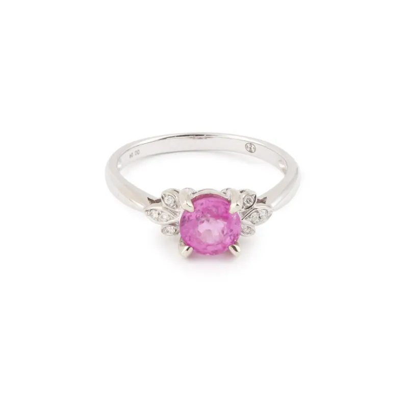Bague or blanc saphir rose 1.20 carats diamants sold by 58 Facettes