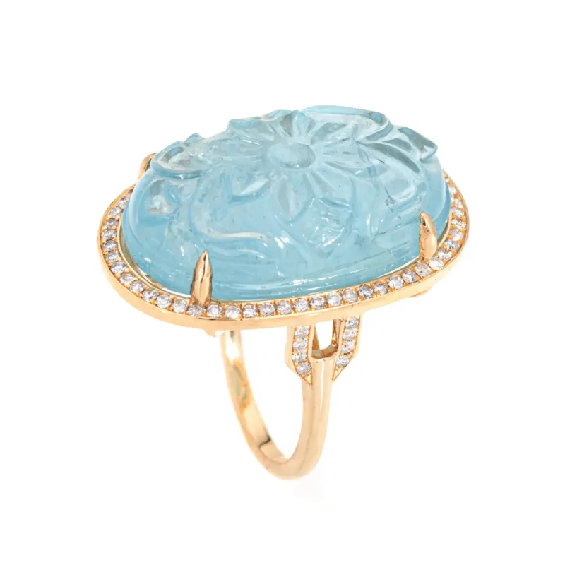 Bague aigue-marine sculptée 33 cts diamants sold by 58 Facettes