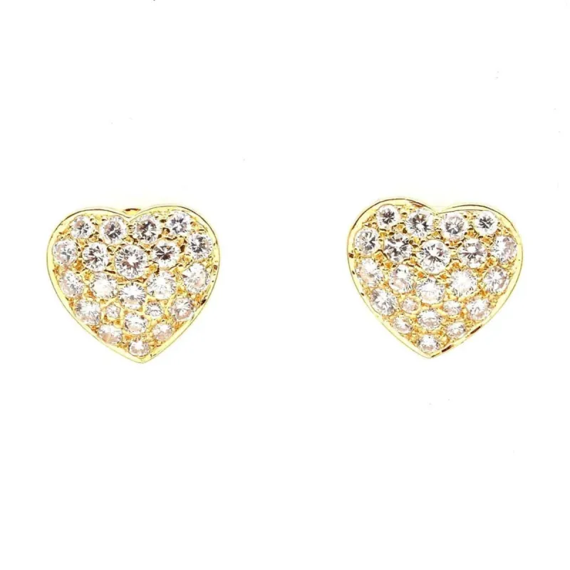 Boucles d'oreilles coeurs diamants en or jaune 18k sold by 58 Facettes
