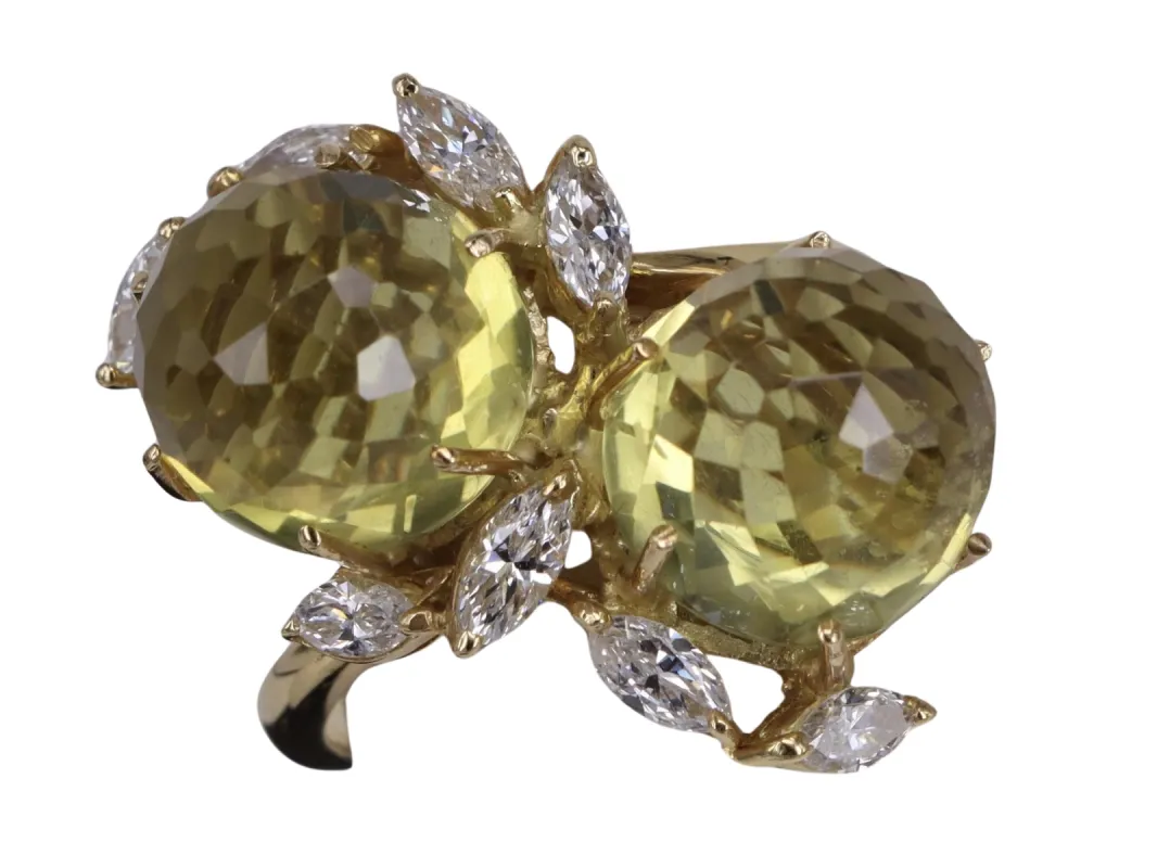 Bague baroque toi et moi citrine et Diamants en or jaune sold by 58 Facettes