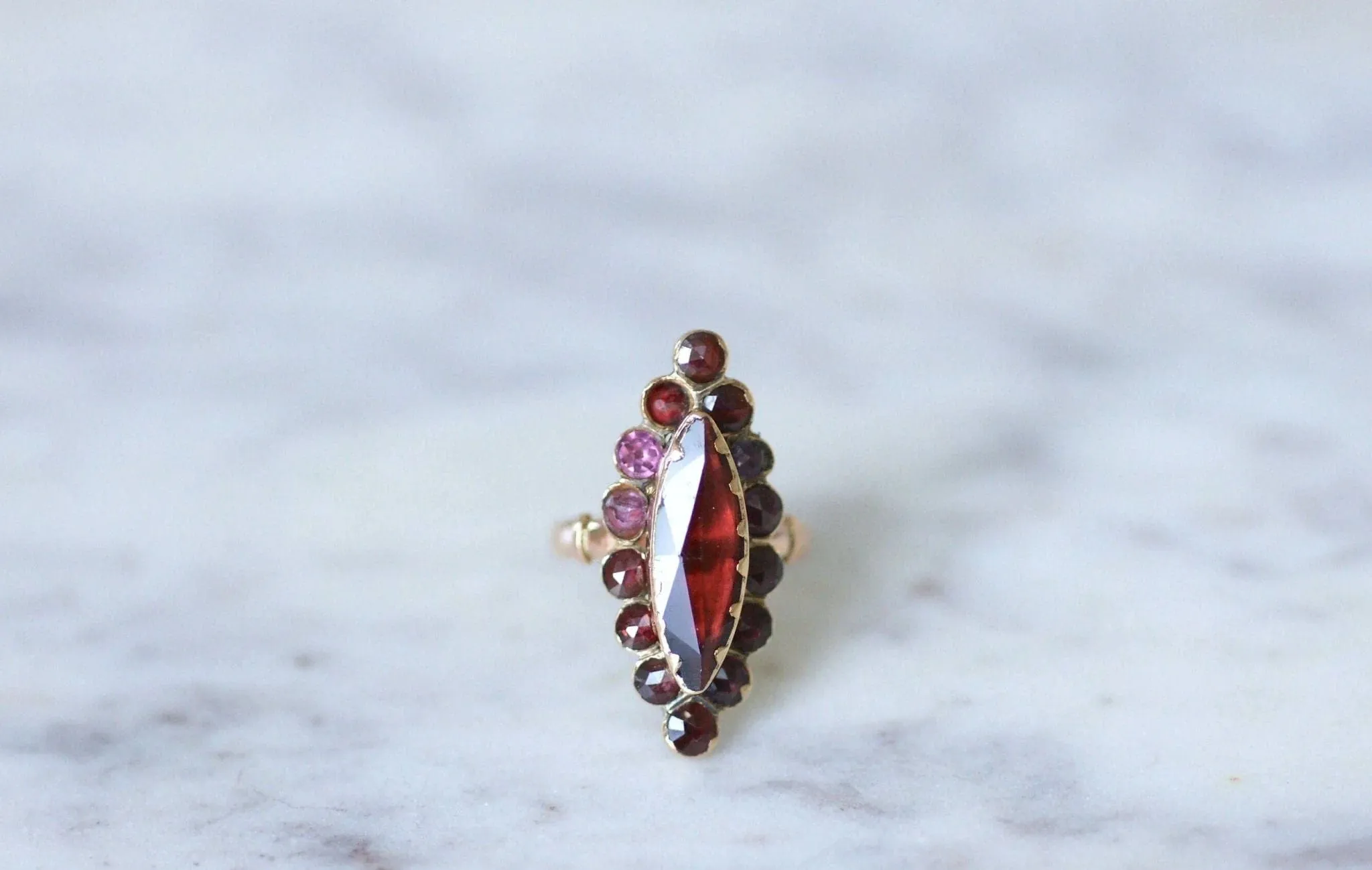 Grande bague marquise grenats sold by 58 Facettes