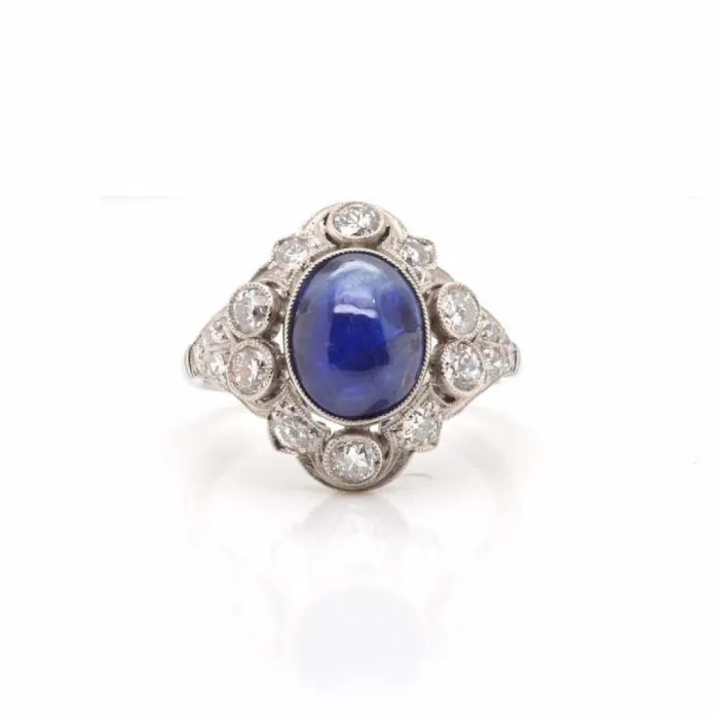 Bague Platine Saphir cabochon Diamants sold by 58 Facettes