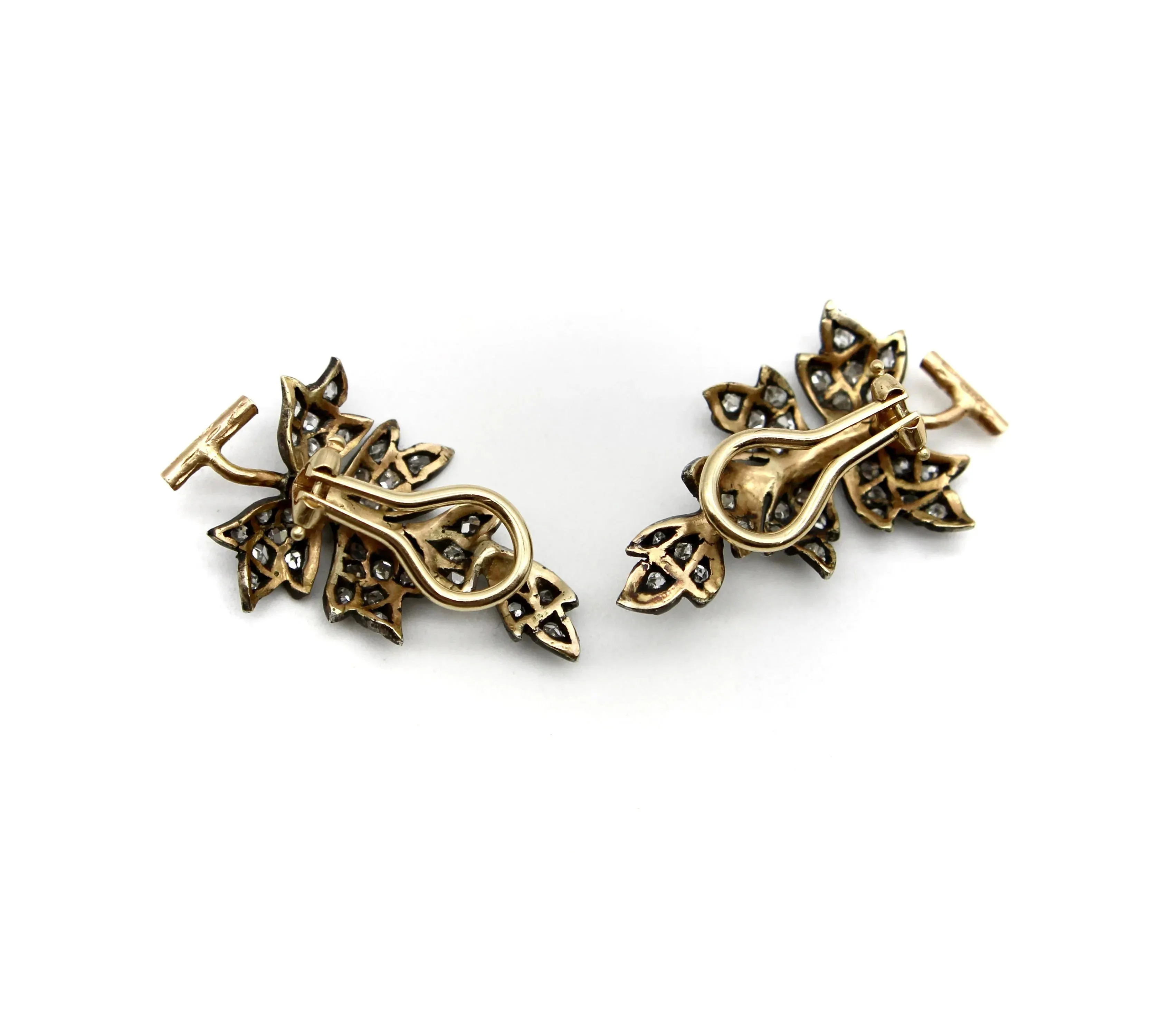 Victorian Sterling Silver & 14K Gold Diamond Leaf Earrings sold by 58 Facettes product image thumbnail 5