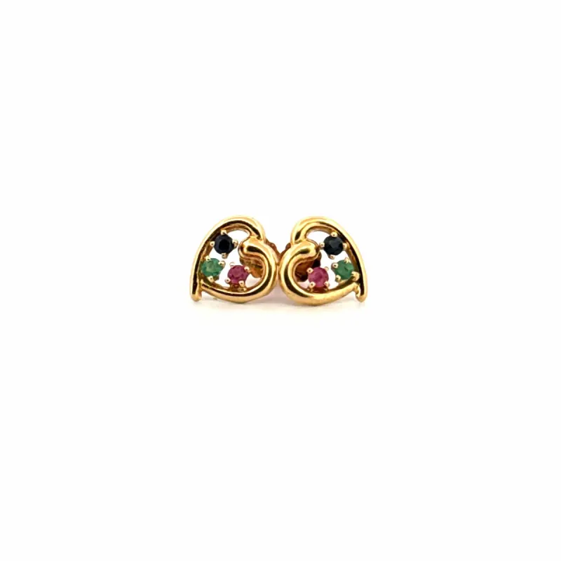 Puces d'oreilles coeur or jaune 18k Saphir, Rubis & Émeraude sold by 58 Facettes