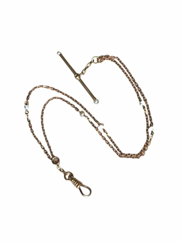 Bracelet, chaine de montre, or rose et perles sold by 58 Facettes