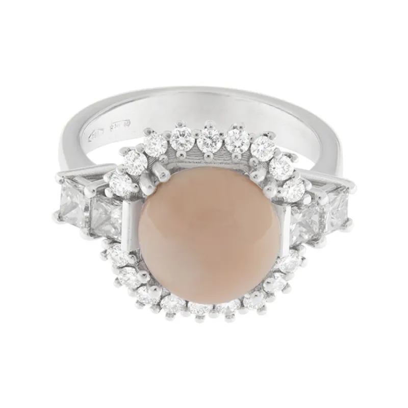 Bague en or blanc avec corail et diamants sold by 58 Facettes
