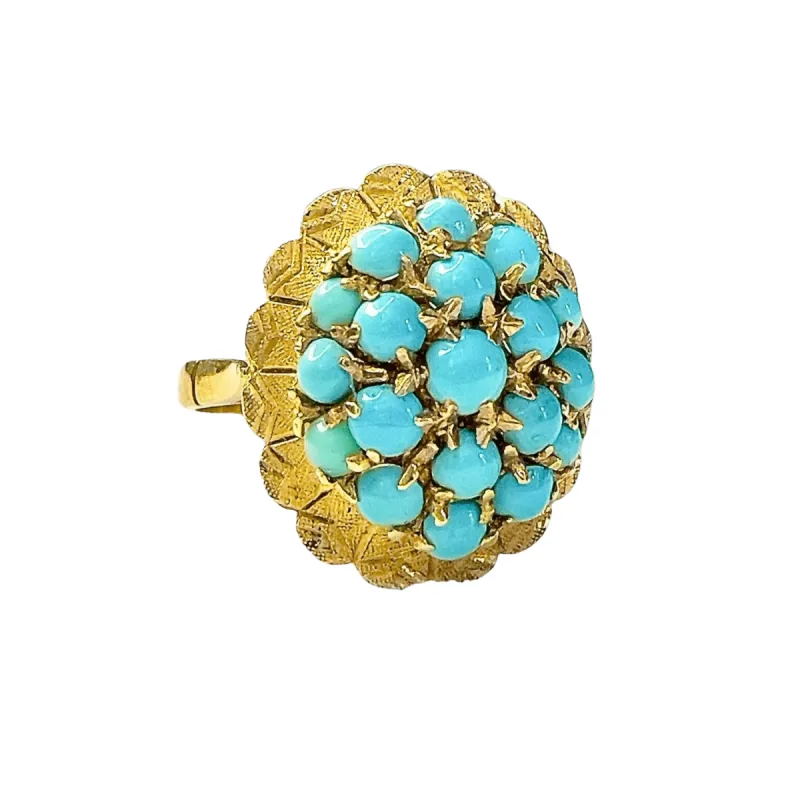 Bague design rétro des années 1940 en or 18 carats avec turquoise sold by 58 Facettes