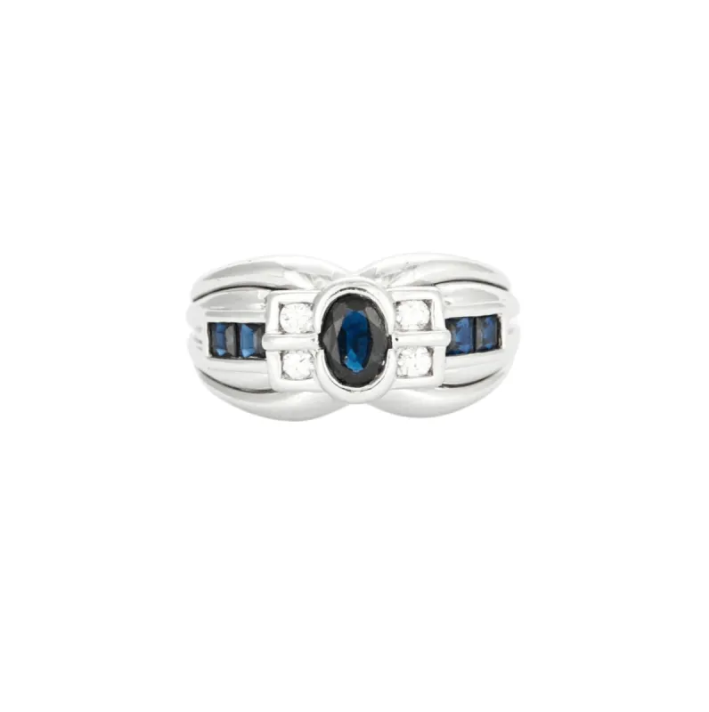 Bague en or blanc saphirs et diamants sold by 58 Facettes