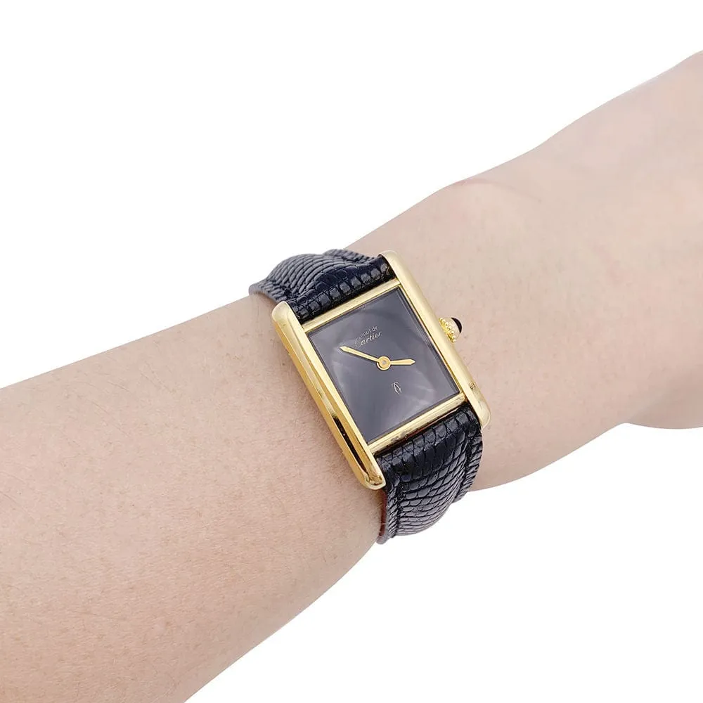 Montre Cartier "Tank Must" argent plaqué or, cadran laqué noir. sold by 58 Facettes product image thumbnail 2